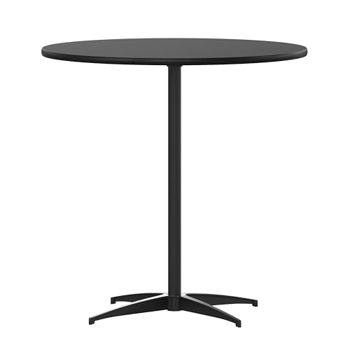 Flash Furniture Lars Black 30'' Round Wood Cocktail Table with 30'' and 42'' Columns