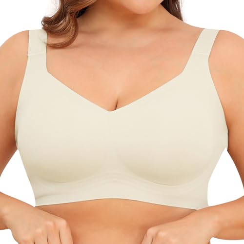 Xcutting Soft Sleep Wirefree Bra for Women, Full Coverage, No Underwire, Wireless, Comfortable Sports Bra, Sagging Breasts, Padded, Plus Size, Beige, Medium
