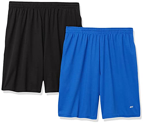 Amazon Essentials Men's Athletic Basketball Gym,Performance Tech Loose-Fit Training Shorts, Pack of 2, Black/Royal Blue, XX-Large