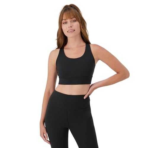Hanes Sports Bra, Racerback Women, Stretch Pullover Crop Top with Cutout, Black, Medium