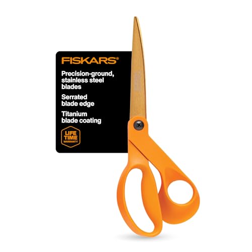 Fiskars Titanium Shop Shears, Stainless Steel Precision-ground Scissors for All Purposes, Yard and Garden Tool, 9 in, Orange