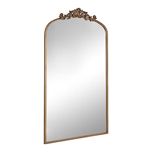 Kate and Laurel Arendahl Glam Arched Tall Panel Mirror; 24 x 42; Gold; Traditional Baroque Large Body Wall Mirror with Ornate Garland Inspired Crown