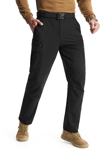 Libin Men's Hiking Pants with 8 Pockets 32" Lightweight Stretch Cargo Work Pants Quick Dry Water Resistant Travel Outdoor, Black, 32W x 32L