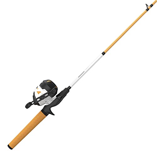 Zebco Roam Spincast Reel and Fishing Rod Combo, 6-Foot 2-Piece Fiberglass Fishing Pole with ComfortGrip Handle, QuickSet Anti-Reverse Fishing Reel, Pre-Spooled with 10-Pound Zebco Line, Orange