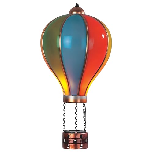 ICE ARMOR 15" Long Bold Rainbow Stripe with Copper Accents & Basket Solar Hot Air Balloon Statue Sculpture Ornament Decoration Home/Room Decor Addition