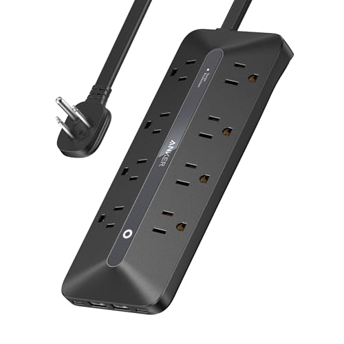 Anker Power Strip with 900J Surge Protector, Flat Plug Extension Cord with Multiple Outlets, 8 AC, 2 USB A & 2 USB C Ports for 35W Max, 5ft Outlet Extender, Dorm Room Essentials, Home Office