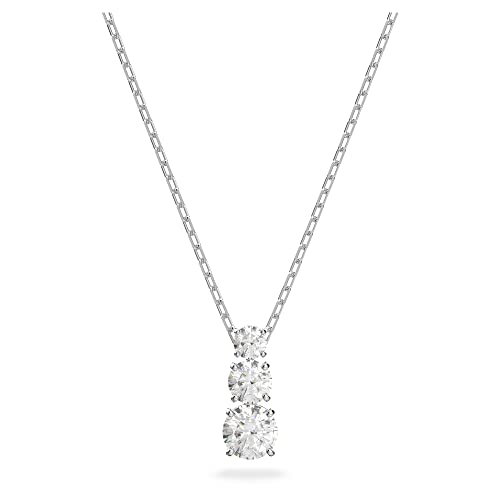 Swarovski Stilla Attract Trilogy Round Pendant Necklace - Women's White Round Crystal Pendant with Rhodium Plated Chain
