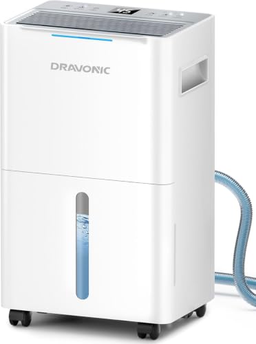 Dravonic 1500 Sq.Ft Dehumidifier for Basement, 21 Pint Dehumidifiers for Home Bedroom and Bathroom with Drain Hose, 3 Modes, 2 Speeds, 24H Timer, Auto Defrost