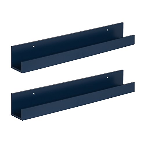 Kate and Laurel Levie 24 inch 2-Pack Wood Floating Wall Shelf Picture Frame Holder Ledge, Navy Blue