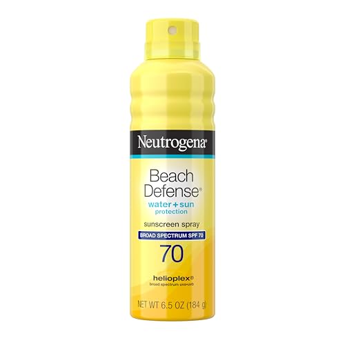 Neutrogena Beach Defense Sunscreen Spray SPF 70 Broad Spectrum UVA UVB Protection Lightweight Water Resistant up to 80 Minutes Beach-Strength Sun Protection for Whole Family, 6.5 oz