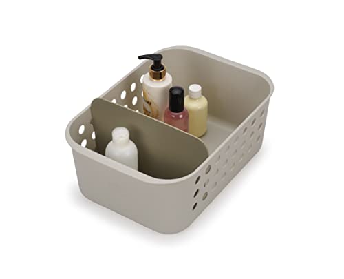 Joseph Joseph EasyStore - Bathroom essentials Storage Basket Organiser with Moveable Divider, Ecru, Large