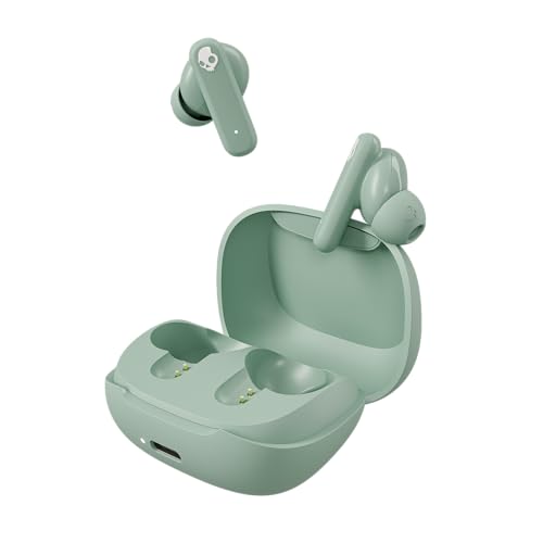Skullcandy Smokin’ Buds Wireless Earbuds, Bluetooth Headphones, Noise Isolating Fit, Up to 20 Hours Battery, IPX4 Sweat and Water Resistant, Microphone for iPhone Android - Preppy Sage