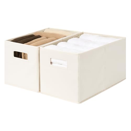 StorageWorks Fabric Storage Baskets for Shelves, Closet Organizers and Storage Bins, Collapsible Storage Bins with Cutout Handles, Medium, 2-Pack, Ivory
