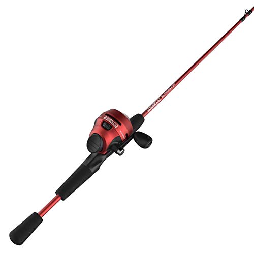 Zebco Slingshot Spincast Reel and Fishing Rod Combo, 5-Foot 6-Inch 2-Piece Fishing Pole, Size 30 Reel, Right-Hand Retrieve, Pre-Spooled with 10-Pound Zebco Line, Red
