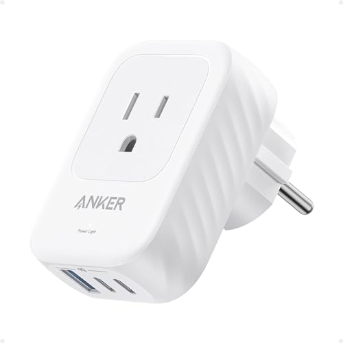 Anker Travel Adapter, 2 Pack, European Travel Plug Adapter, US to Europe Internationl Travel Essentials, 2 AC, 1 USB A, 2 USB C for 15W, Compact Type E/F for iPhone, iPad, TUV Listed(Not for Type L/G)