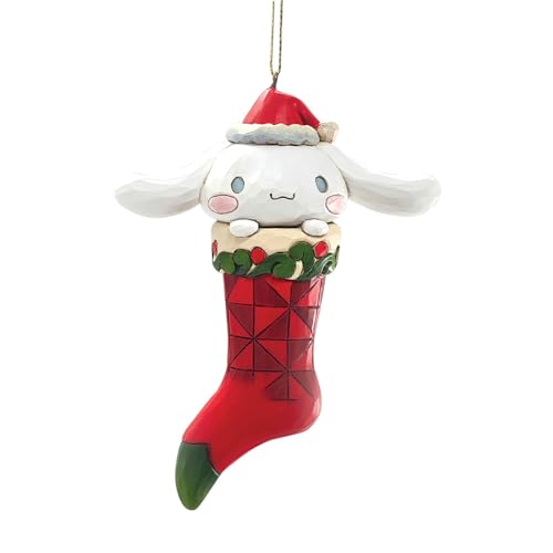 Enesco Sanrio by Jim Shore Hello Cinnamoroll in Christmas Stocking Hanging Ornament- Stone Resin Hand Painted Crafted Collectible Hello Kitty Figurines Christmas Tree Ornaments, 4.5 Inch