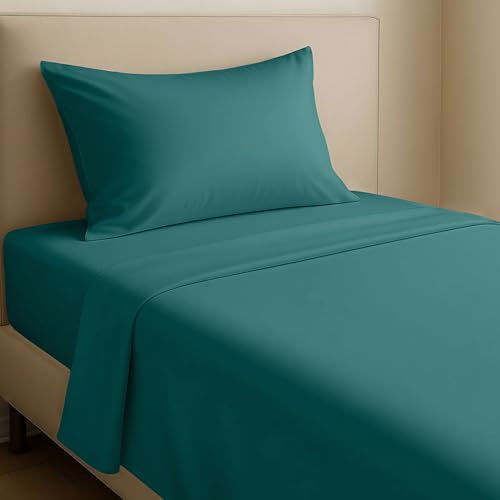 California Design Den Natural 100% Cotton Sheets Twin XL Size Set - Soft Sateen, Twin XL Sheets Set, 12" Pockets, Breathable & Durable Bedding for Dorm Rooms, College Teal (Deep Tone)