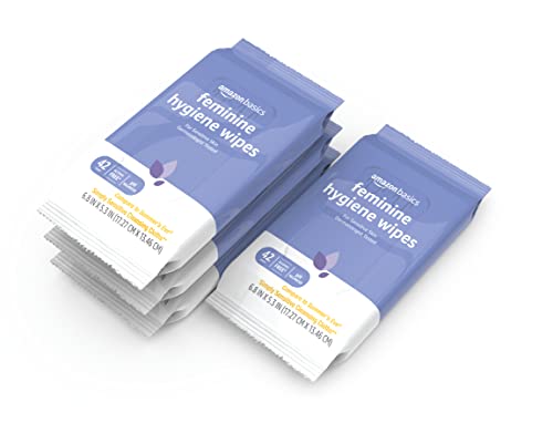 Amazon Basics Flushable Feminine Hygiene Wipes, pH Balanced, Gynecologist Tested, Septic and Sewer Safe, Fresh Scent, Alcohol Free, 168 Count (4 Packs of 42)