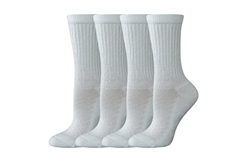 Amazon Essentials Women's Cotton Cushioned Performance Work Crew Sock, 4 Pairs, White, 6-9