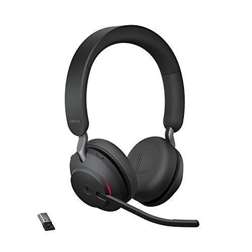 Jabra Evolve2 65 Bluetooth Wireless Headset with Mic for Calls and Music, Dual-Ear Headphones with USB-A Adapter, Up to 37 Hours Battery, Noise-Cancelling, Works with Microsoft Teams, Black (189)