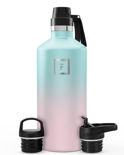 IRON °FLASK Camping & Hiking Hydration Flask with Spout, BPA-Free Insulated Stainless Steel Sports Water Bottle - 64 oz Bubble Gum