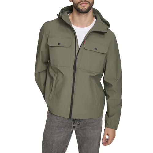 Levi's Men's Hooded Waterproof Arctic Cloth Rain Jacket, Sage Green, Medium