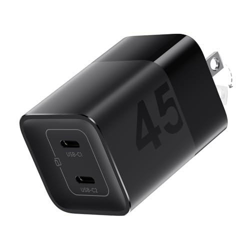 wegear 45W USB C Charger, 2 Port GaN Fast Charging with PPS, Foldable Wall Charger Block for iPhone 17/16/15, iPad, Galaxy S25/S24, Pixel 10/9 (Black)