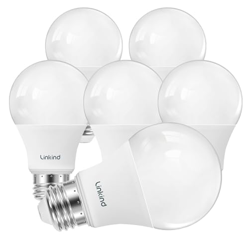 Linkind A19 LED Light Bulbs Dimmable, 60W Equivalent, Energy Efficient 9W, 3000K Warm White, 800 Lumens, E26 Standard Base, 120V, Lighting for Bedroom Living Room Home Office, 6 Packs