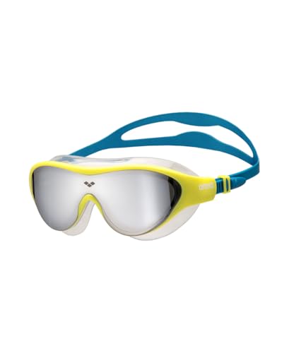 ARENA Unisex Kids Junior The One Mirror Swim Mask for Swimming Ages 6 to 12 Swim Goggles Girls and Boys Large Fit Polycarbonate Lens, Silver/Soft Green/Blue Cosmo