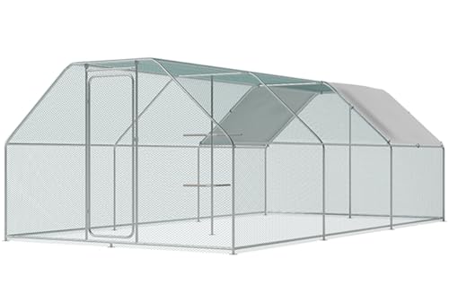 Chicken Coop Large Metal Chicken House/Pen with Climbing Frame for 15-20 Chickens, Outdoor Walk-in Poultry Cage Flat Shape for Ducks, Rabbits, Dogs Etc, 236" x 117.6" x 78.7" - 2 Box Set