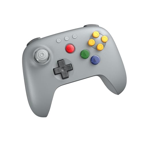 8BitDo 64 Bluetooth Controller for Analogue 3D, Switch, Switch 2, Windows, and Android (Grey)