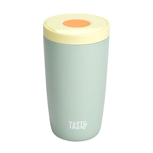 Tasty 12oz Insulated Stainless Steel Push Mug, Leak-Proof Lid with One-Hand Open/Close Button, Travel Coffee Cup, Double Wall Vacuum Flask, Aqua Blue