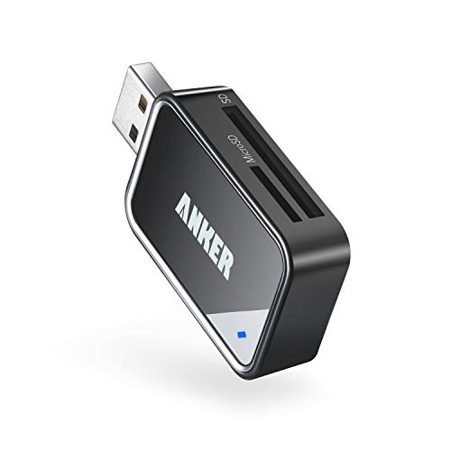 Anker USB 3.0 Micro SD Card Reader, 5Gbps 2-in-1 SD Card Reader to USB Adapter for SDXC, SDHC, MMC, RS-MMC, Micro SDXC, Micro SD, Micro SDHC, UHS-I Cards - USB A CardReader