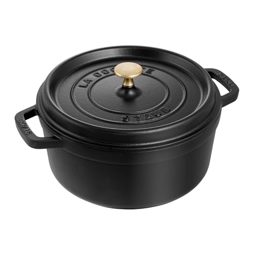 STAUB Cast Iron Dutch Oven 4-qt Round Cocotte, Made in France, Serves 3-4, Matte Black