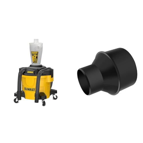 DEWALT Dust Separator with 6 Gallon Poly Tank, 99.5% Efficiency Cyclone Dust Collector, Yellow & POWERTEC 70136 4-Inch Hose to 2-1/2 Inch Hose Cone Reducer