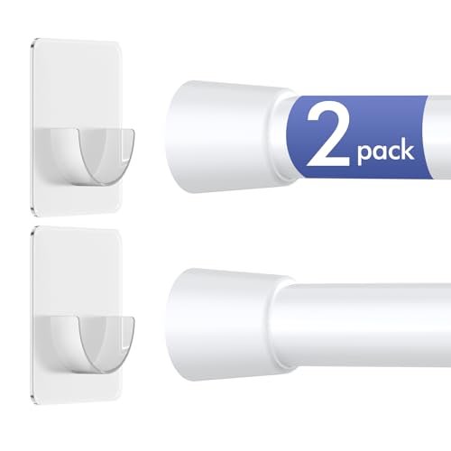 Corklatta 2 Pack White Spring Tension Curtain Rods Adjustable 16 to 40 Inch, Small Tension Rod with 4 Holders,No Drill Curtain Rods for Window 24-36