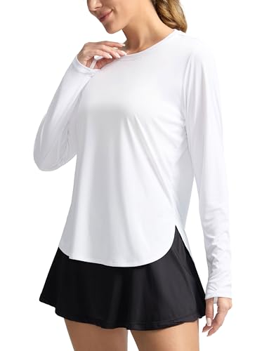 Women's Sun Shirts UPF 50+ Long Sleeve UV Protection Shirt Lightweight Quick Dry Workout Hiking Tops for Women(White,L)