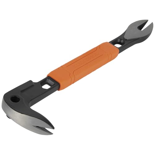 Klein Tools 66092 Nail Puller with Integrated Dimpler, Heavy-Duty Carbon Steel Cats Paw Pry Bar, 10-Inch