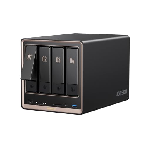 UGREEN NAS DXP4800 GT 4-Bay Desktop Network Attached Storage, AMD R2514 CPU, 8GB DDR4 RAM, 2X 10GbE, 2X M.2 NVMe Slots, 4K HDMI Ideal for Smart Home Enthusiasts, Creators, Office Teams (Diskless)