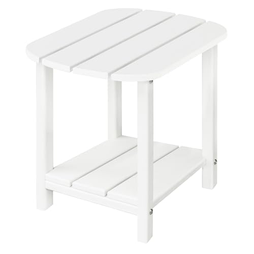 LZRS Double Adirondack Side Table, Outdoor Side Tables, End Tables for Patio, Backyard,Pool, Indoor Companion, Easy Maintenance & Weather Resistant(White)
