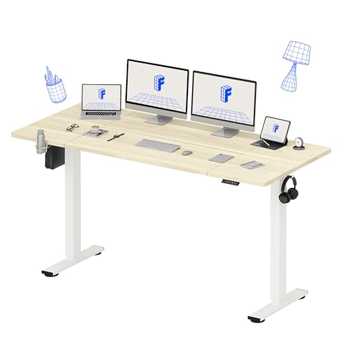 FLEXISPOT 79x32 Inch Electric Large Standing Desk for Home & Office, Spacious Splice Board Desk with Cable Management & Organizer, Cup Holder & Hook, White Wood Grain