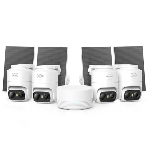 eufy Security eufyCam C37 4-Cam Kit, 360° Pan and Tilt Auto Tracking, Security Cameras Wireless Outdoor, 2K Solar Powered, Human/Vehicle/Pet/Face AI Detection, No Monthly Fee, Built-in Local Storage