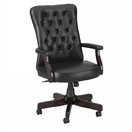 Bush Home Salinas High Back Tufted Office Chair with Arms in Black Leather