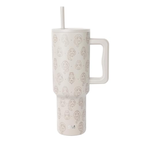 Simple Modern Disney 40 oz Tumbler with Handle and Straw Lid | Insulated Reusable Stainless Steel Water Bottle Travel Mug | Gifts for Women Men Him Her | Trek Collection | 40oz | Princess Icons