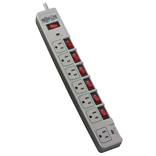Tripp Lite 7-Outlet Surge Protector Power Strip with 6 Individually Controlled Switches, 6 Foot / 1.83M Cord, Lifetime Limited Warranty & $25,000 Insurance (TLP76MSG)