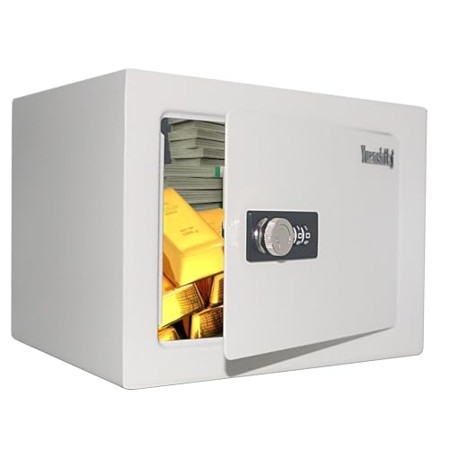 Yuanshikj Steel Small Safe Combination Lock Box Security, 0.23 Cu Ft, White
