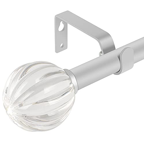 3/4 inch Single Window Curtain Rod with Crystal Acrylic Finial,66-120 inch,Matte Silver