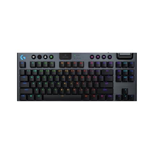 Logitech G915 X Lightspeed TKL Low-Profile Wireless Gaming Keyboard, Double-Shot PBT Keycaps, Fully Programmable Keys, RGB Backlighting, Sleek Aluminum Finishing, GL Red Linear - PC/Mac - Black