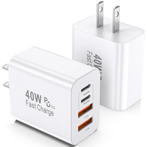 USB C Charger Block, 2 Pack 40W 4-Port iPhone Charger Fast Charging Multiport PD 3.0 & QC 4.0 Double Quick Charge, Compatible with iPhone 17/16/15/14/13/12/11，Pro Max，iPad, Samsung (2, Ivory White)
