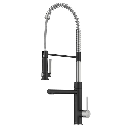 KRAUS Artec Pro Commercial Style 2-Function Single Handle Pull Down Kitchen Faucet with Pot Filler in Spot-Free Stainless Steel/Matte Black, KPF-1605SFSMB